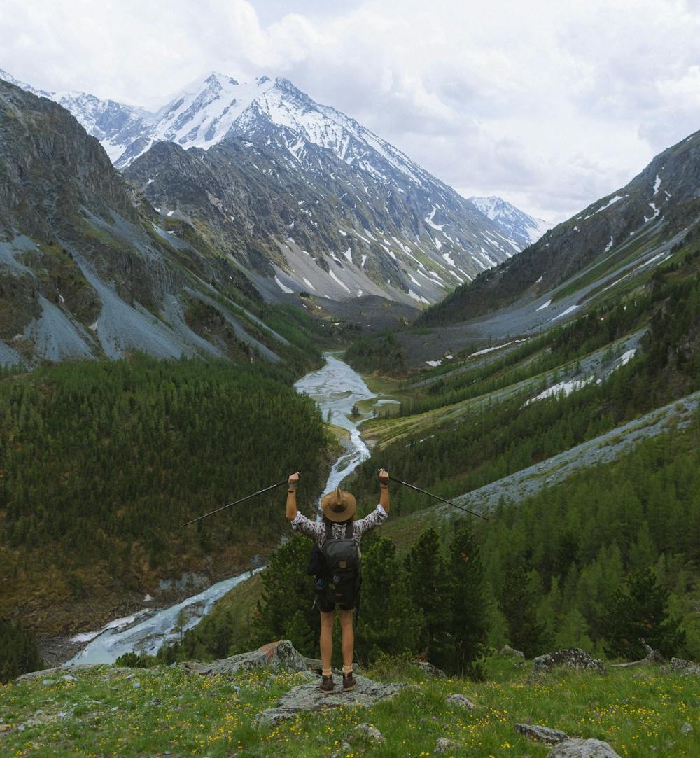 trekking on snow hills